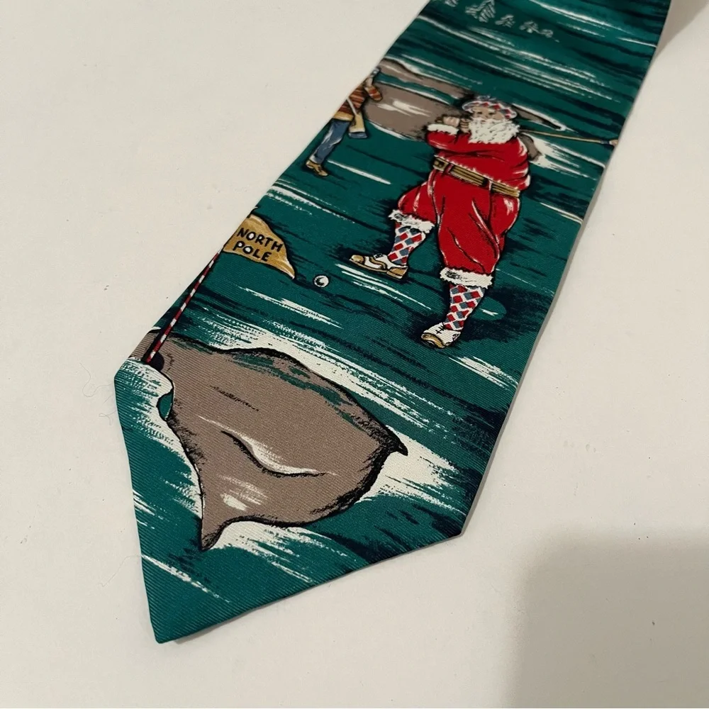 Vintage Wembley Silk Christmas Holiday Santa Golf Necktie Dress Career Mens Tie